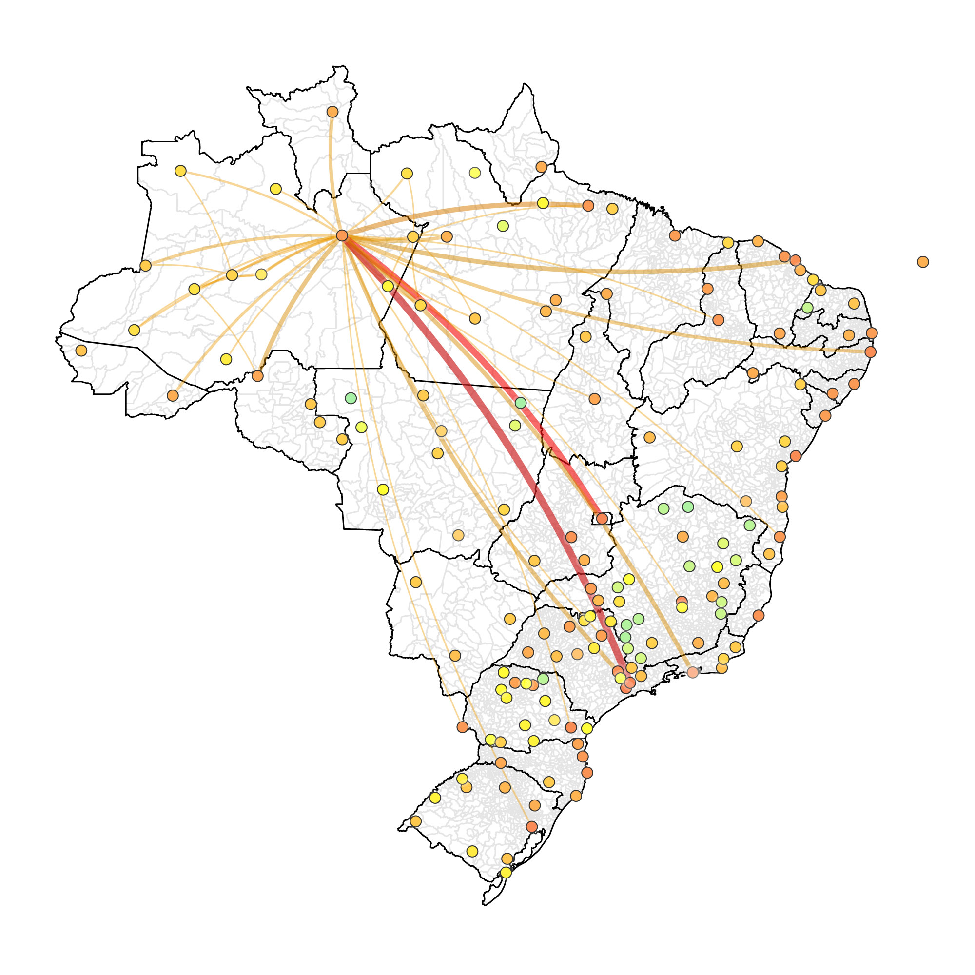 Representação da vulnerabilidade dos aeroportos brasileiros a partir do número de passageiros saindo dos aeroportos do Amazonas